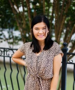 She & Sky Women's Clothing Cheetah Print Front Knot Romper