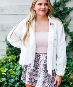 POL Women's Clothing Ivory Corduroy Distressed Hem Jacket