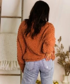 Listicle Women's Clothing Rust Fluffy Popcorn Texture Sweater