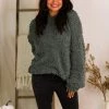 Listicle Sage Green Fluffy Popcorn Texture Sweater Women's Clothing
