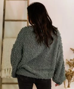 Listicle Sage Green Fluffy Popcorn Texture Sweater Women's Clothing