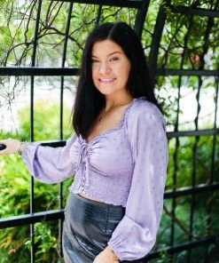 In The Beginning Lavender Silky Smocked Long Sleeve Top