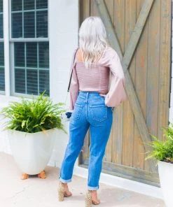 Do + Be Long Sleeve Mauve Square Neck Ruched Blouse Women's Clothing