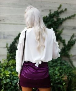 Do + Be Purple Silky Front Tie Ruched Mini Skirt