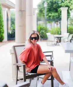 Heart & Hips Orange Oversized Basic T-Shirt Women's Clothing