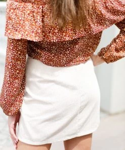 She & Sky Beige Corduroy Button Mini Skirt