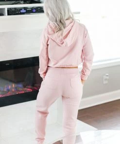 Reflex Women's Clothing Pink Drawstring Waist Cropped Hoodie