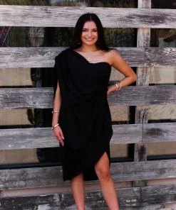 Do + Be Black Drape Top Midi Dress Women's Clothing