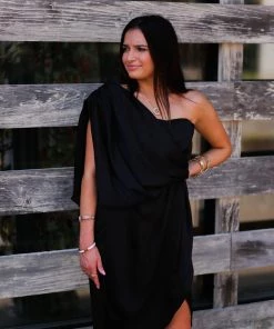 Do + Be Black Drape Top Midi Dress Women's Clothing