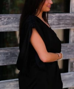 Do + Be Black Drape Top Midi Dress Women's Clothing