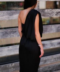Do + Be Black Drape Top Midi Dress Women's Clothing