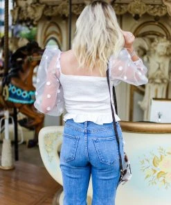 Item Ditto White Polka Dot Mesh Long Sleeve Top Women's Clothing