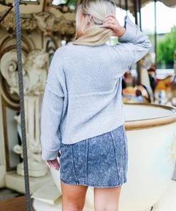 She & Sky Black Acid Wash Denim Mini Skirt