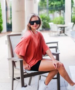 Heart & Hips Orange Oversized Basic T-Shirt Women's Clothing