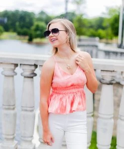 Entro Peach Silk Ruffle Tank Top