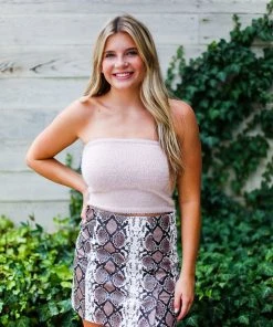 She & Sky Fuzzy Blush Pink Tube Top Women's Clothing