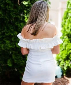 Do + Be Women's Clothing Ruffle Off The Shoulder White Mini Dress