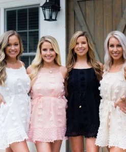 HYFVE Women's Clothing Pom Pom Textured Mini Ruffle Hem Dress - Off White