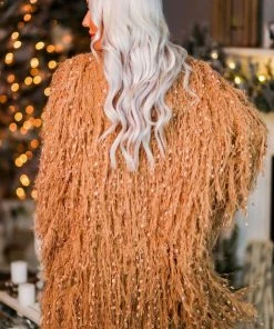 HYFVE Party Girl Taupe Textured Fringe Jacket