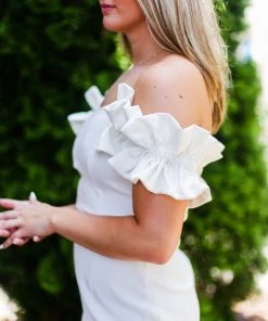 Do + Be Women's Clothing Ruffle Off The Shoulder White Mini Dress