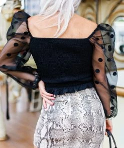 Item Ditto Black Polka Dot Mesh Long Sleeve Top