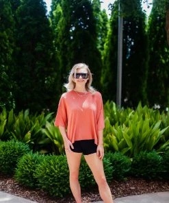 Heart & Hips Orange Oversized Basic T-Shirt Women's Clothing