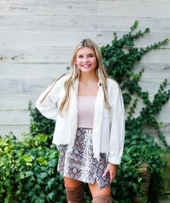 POL Women's Clothing Ivory Corduroy Distressed Hem Jacket