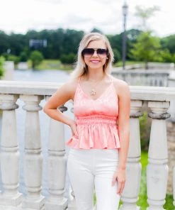 Entro Peach Silk Ruffle Tank Top