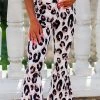 Peach Love California Lavender Leopard Print Stretchy Super Flare Bell Bottoms Women's Clothing