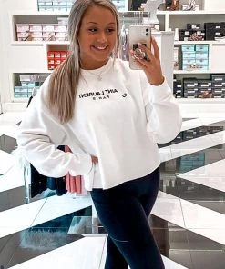 Weekndr Aint Laurent Cropped Pullover - White Women's Clothing