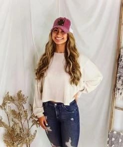 Mustard Seed Oatmeal Long Sleeve High Low Waffle Top Women's Clothing