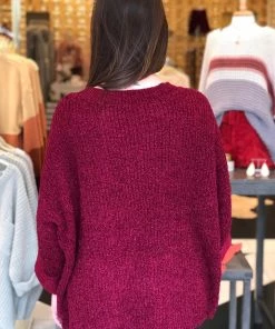 Entro Women's Clothing Red Quarter Length Sleeve Sweater - RESTOCK